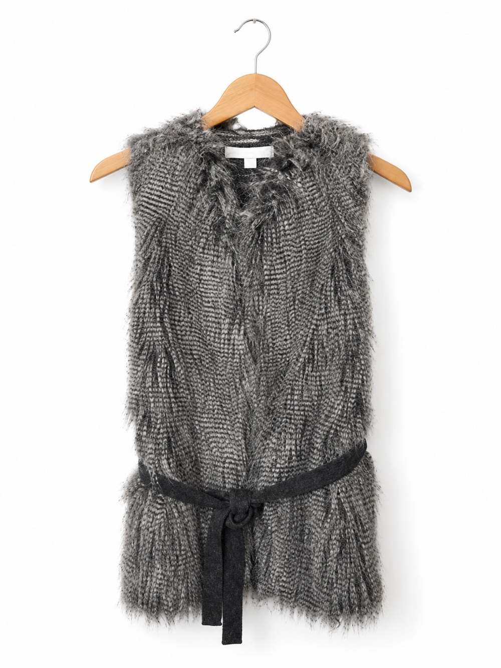 New York & Co Faux Fur Vest Gray Belted Sweater Back Cozy Chic NWT XS/S￼